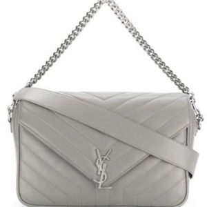 YSL Portefeuille Famme Grey Lambskin Leather Cross